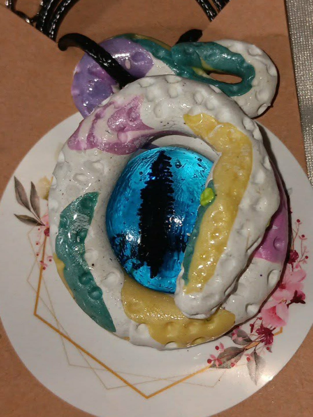 Colorful Python Necklace Wrapped Around Sparkling Blue Eye Marble Kawaii Fantasy